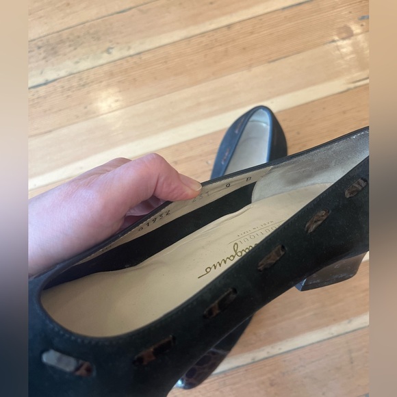 Black and Brown Salvatore Ferragamo Block Heel Pumps, Size 9 - Picture 6 of 8